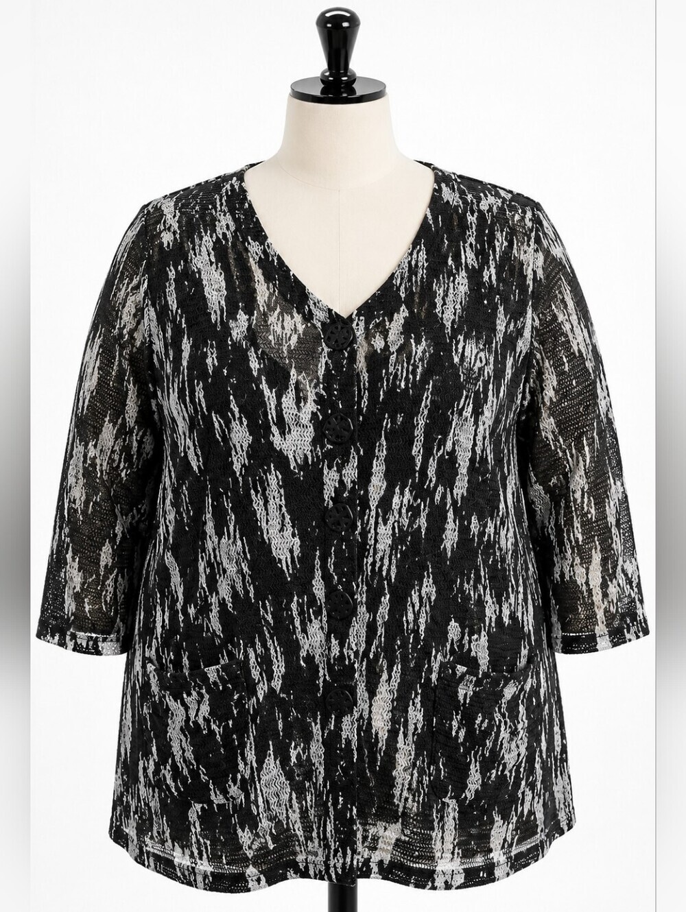 Ali Miles Women's Black & White Mesh Longline Artsy Jacket Sz 3X Casual Travel